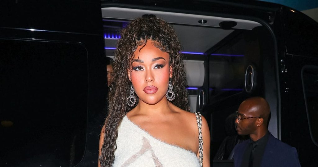 Jordyn Woods Steps Out in One-Shoulder Fuzzy Dress With Sheer