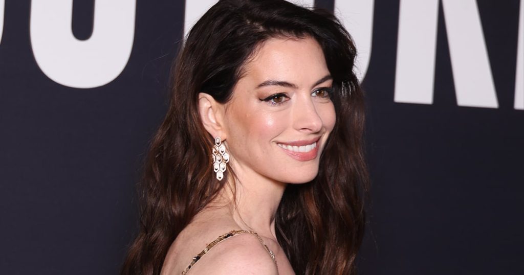 Anne Hathaway Dazzles in Sequined Leopard-Print Leggings and a Matching