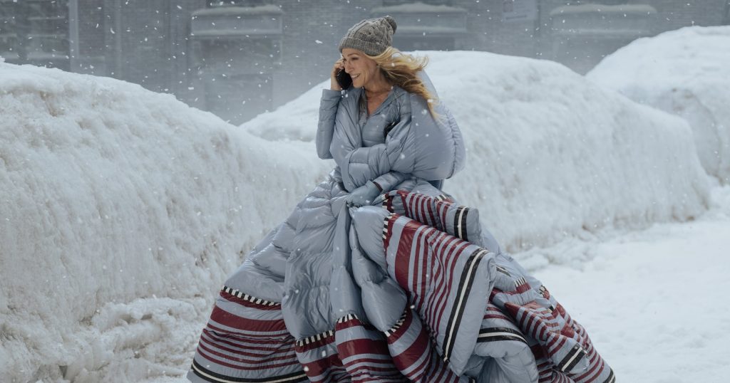 Only Carrie Bradshaw Could Wear a Puffer-Coat Ballgown — and