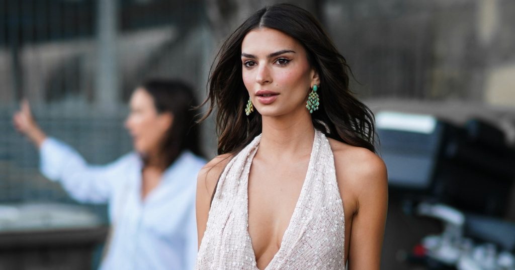 Emily Ratajkowski Creates Hip Cutouts With Plunging Bodysuit and Low-Rise